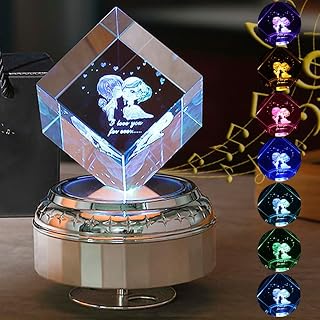 Sinzyo 3D Crystal Ball Music Box Rotating Base,Gift for Birthday,New Year,Valentine's Day,Music Boxes for Women Mom Daughter,Thanksgiving(Square, Lovers, You are My Sunshine)