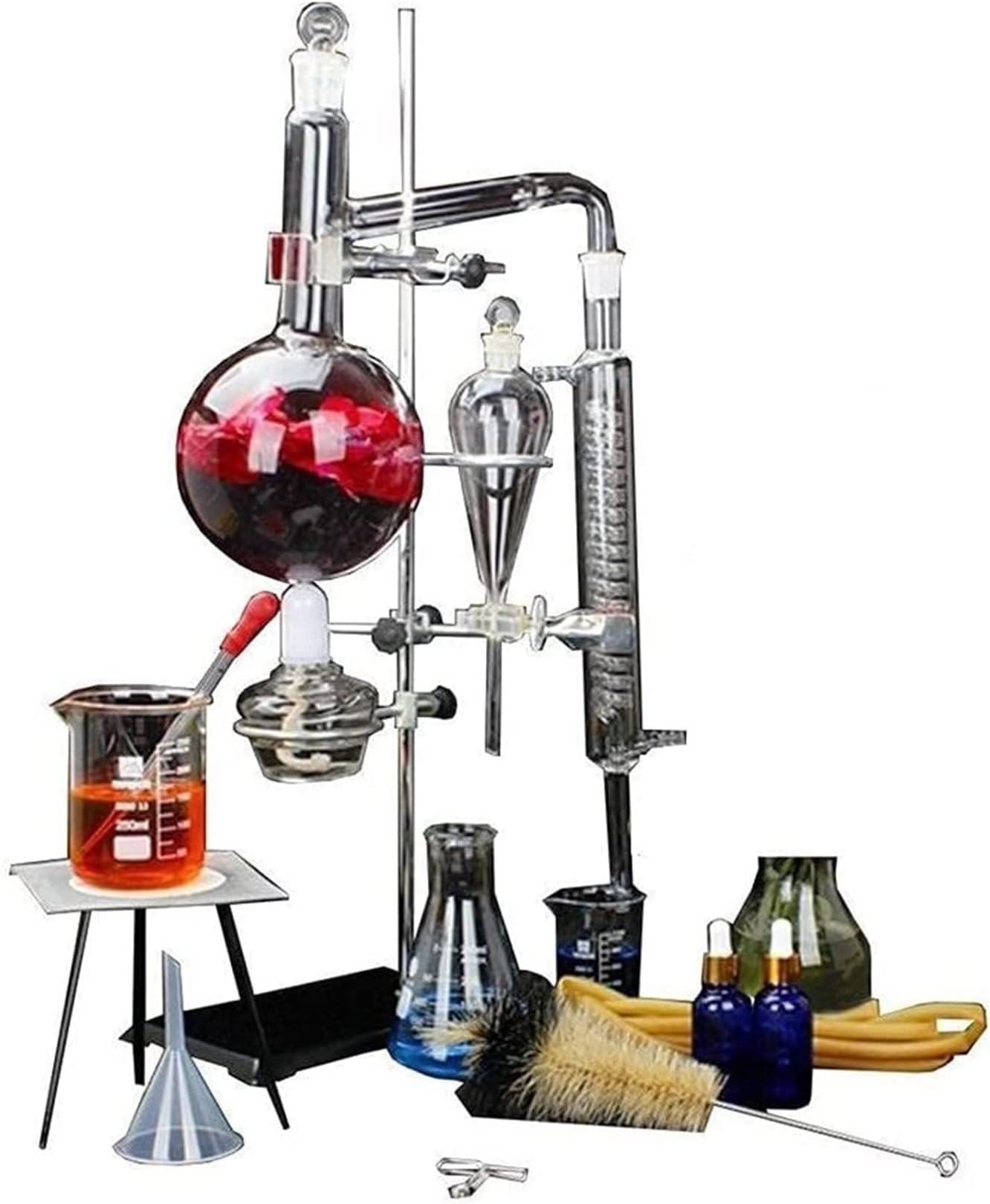 jjff 1000ml Laboratory Tools Set Lab Essential Oil Distillation Apparatus with Condenser Pipe Flask Full Set Vacuum Distillation Equipment