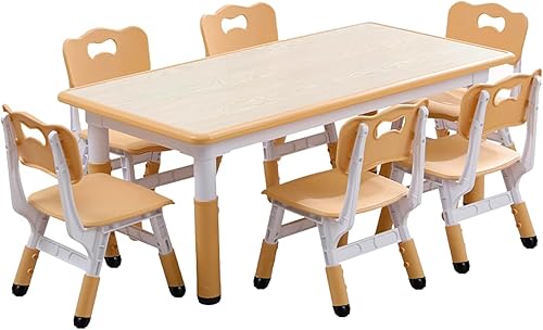 Miniatura 6 de GAOMON Juego de mesa y 6 sillas para niños, altura ajustable, juego de mesa y silla para niños de 2 a 10 años, máximo 330 libras, mesa de arte de