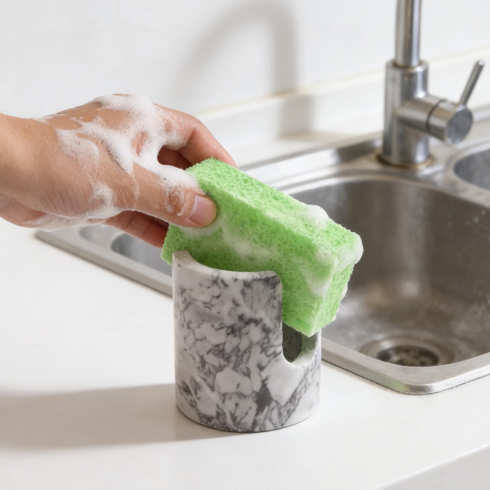 Cloudy Gray Marble Sponge Holder -5
