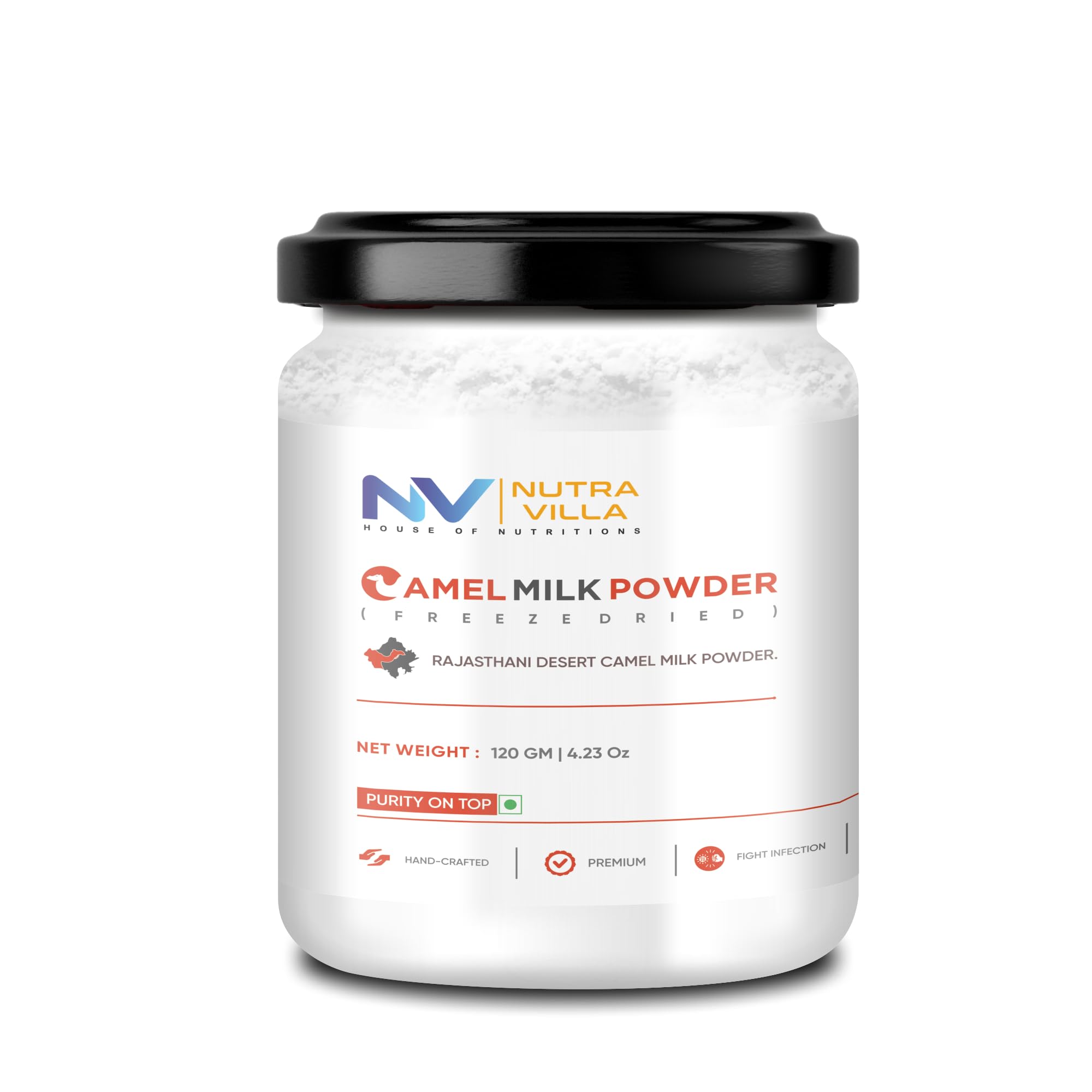 Nutravilla Camel Milk Powder | Gluten Free No Additives No Preservatives | High In Calcium, Iron And Vitamin C | 120 Grams