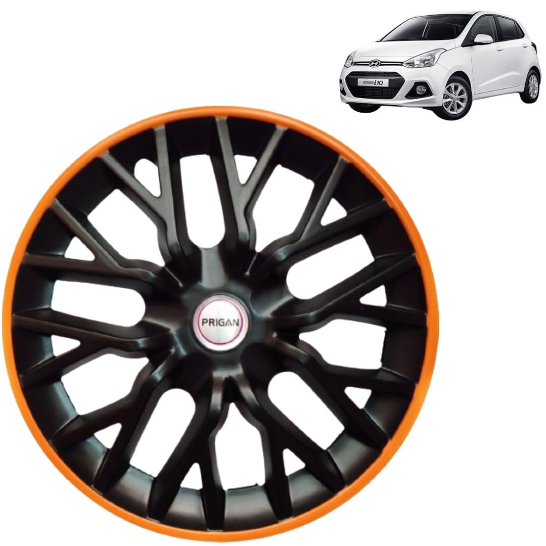 Prigan Wheel Cover for Grand I10 14 Inch Black Orange Wheel Cap (Available in 12,13,14 Inch) (Set of 4 Pcs) (Press Fitting) Model- Power GT Orange-14