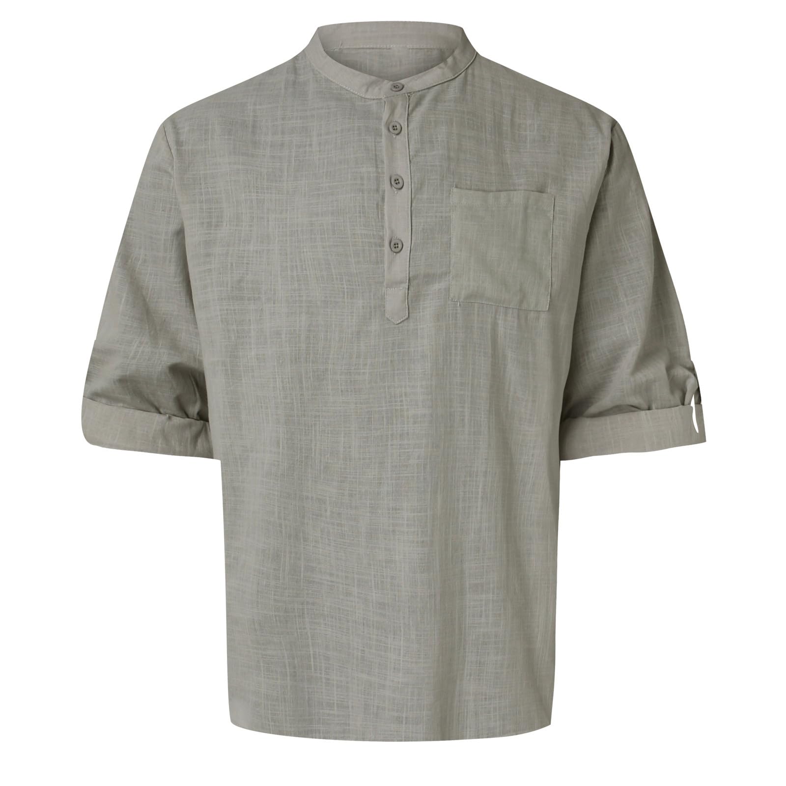 Chemise Homme en Lin – Col Henley, Manches Longues, Chemise d’Été Respirante, Coupe Décontractée, S-5XL