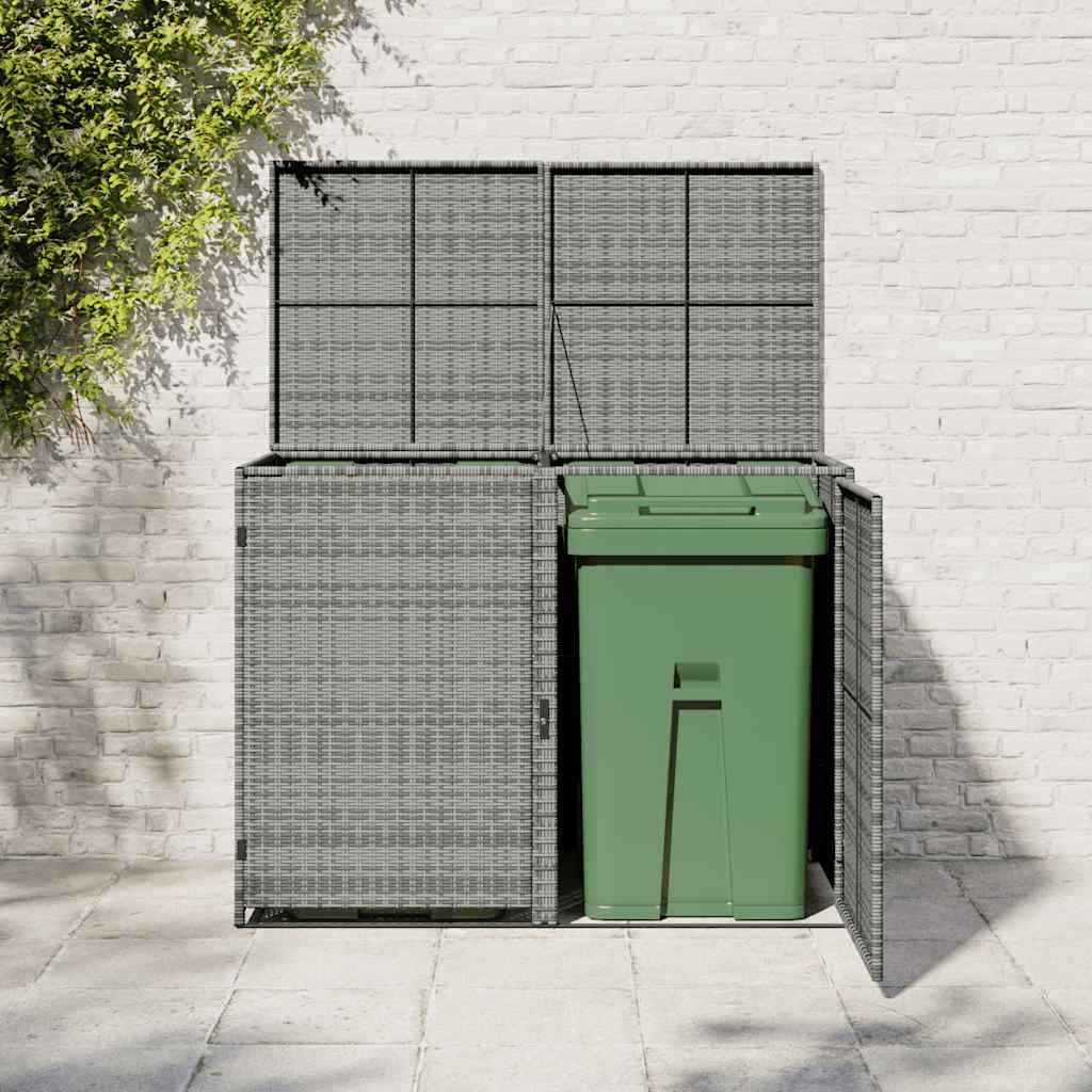 Mülltonnenbox Für 2 Tonnen Poly Rattan Anthrazit 148x77x111 cm | Mit Deckel Und 2 Türen, Schließsystem, Robuste PE-Rattan Konstruktion, Für Gartenlagerung