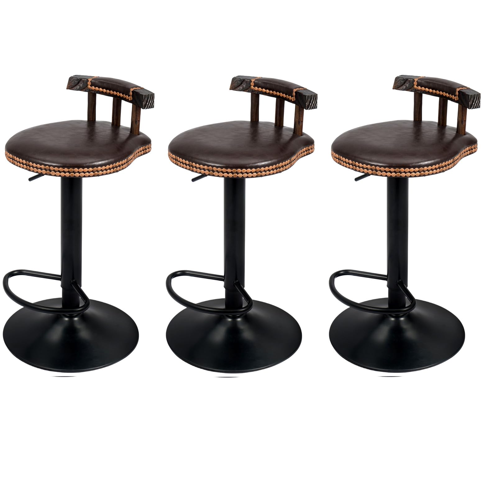 GREENSAPPIRE Vintage Bar Stools Adjustable Height Swivel Bar Chairs with High Legs Elegant Breakfast Stools for Kitchen Island Counter and Home Bars (Dark Brown, 3 PCS)