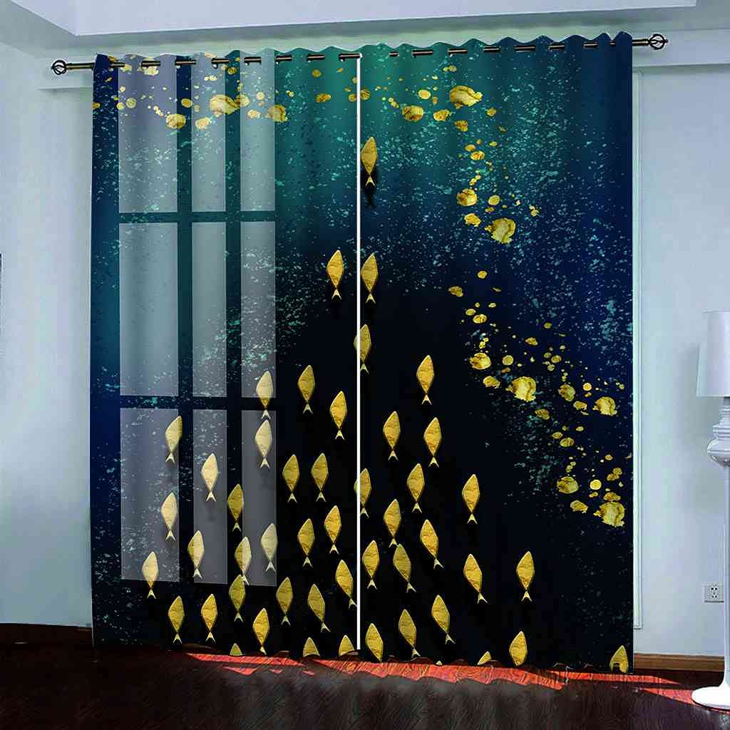 Rideau occultant résout les problèmes de lumière et froid motif poisson d'or 3D 200x160