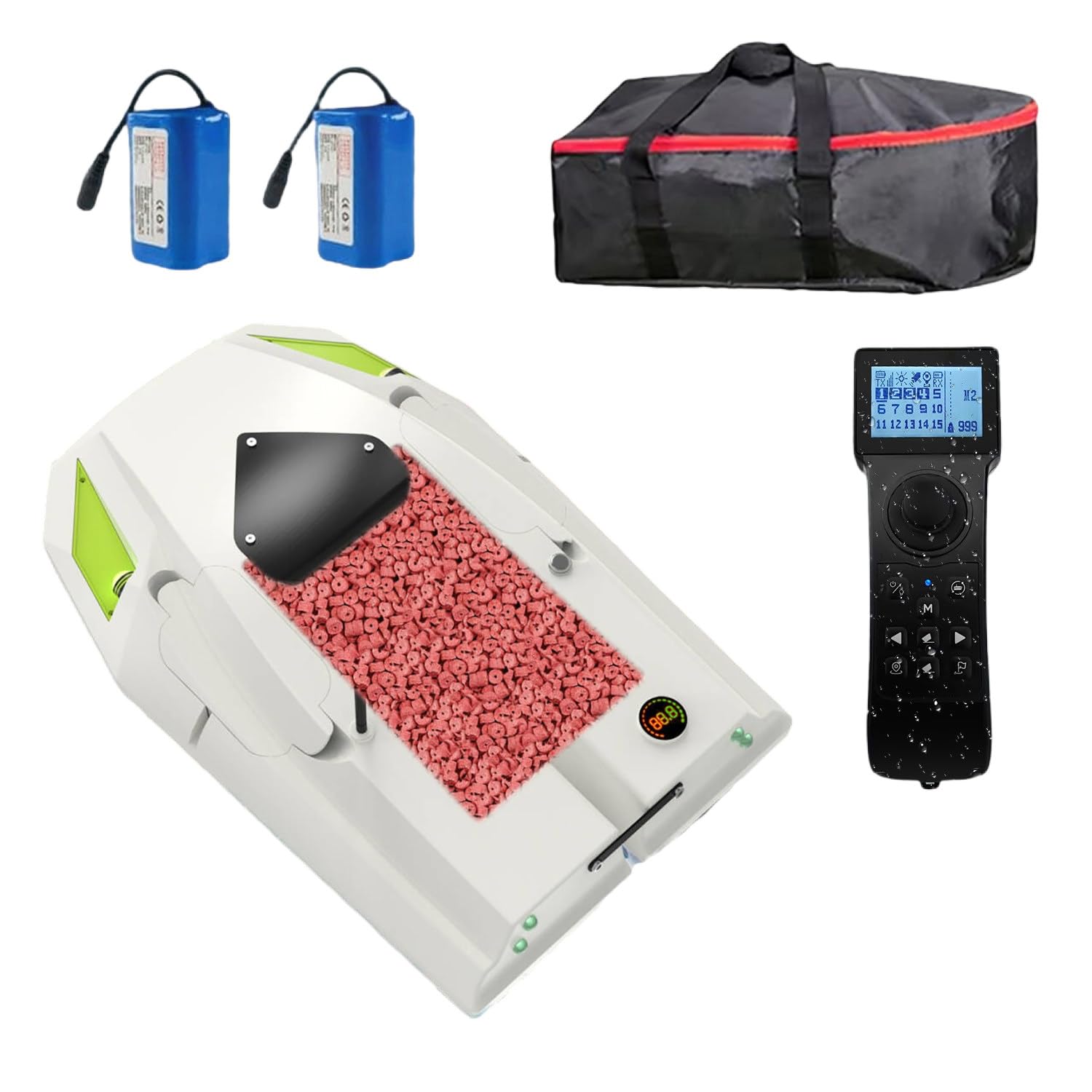 Bateau amorceur Peche Carpe 2025, Bateau de pêche appât avec GPS, 2 Batteries, veilleuses, positionnement 100 Points, Grand Compartiment à appâts d'une capacité de Charge de 2,5 kg