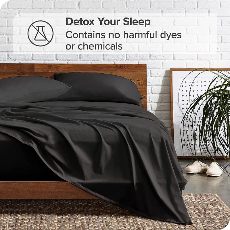 Image of Bed Sheet Double Size Cotton - Pure Egyptian Cotton Double Size BedSheet with Pillow Cover - Solid Charcoal 600 Thread Count - Stain Resistant, Skin Friendly, Organic Cotton
