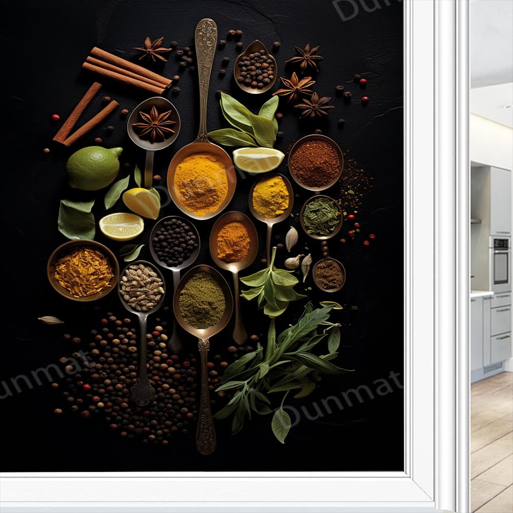 Vintage Spice Privacy window film Lemon Cooking Food Seasoning Static Cling Window Film Home Windows Glass Decorative Door Covering Sun Blocking 70 x 100 cm