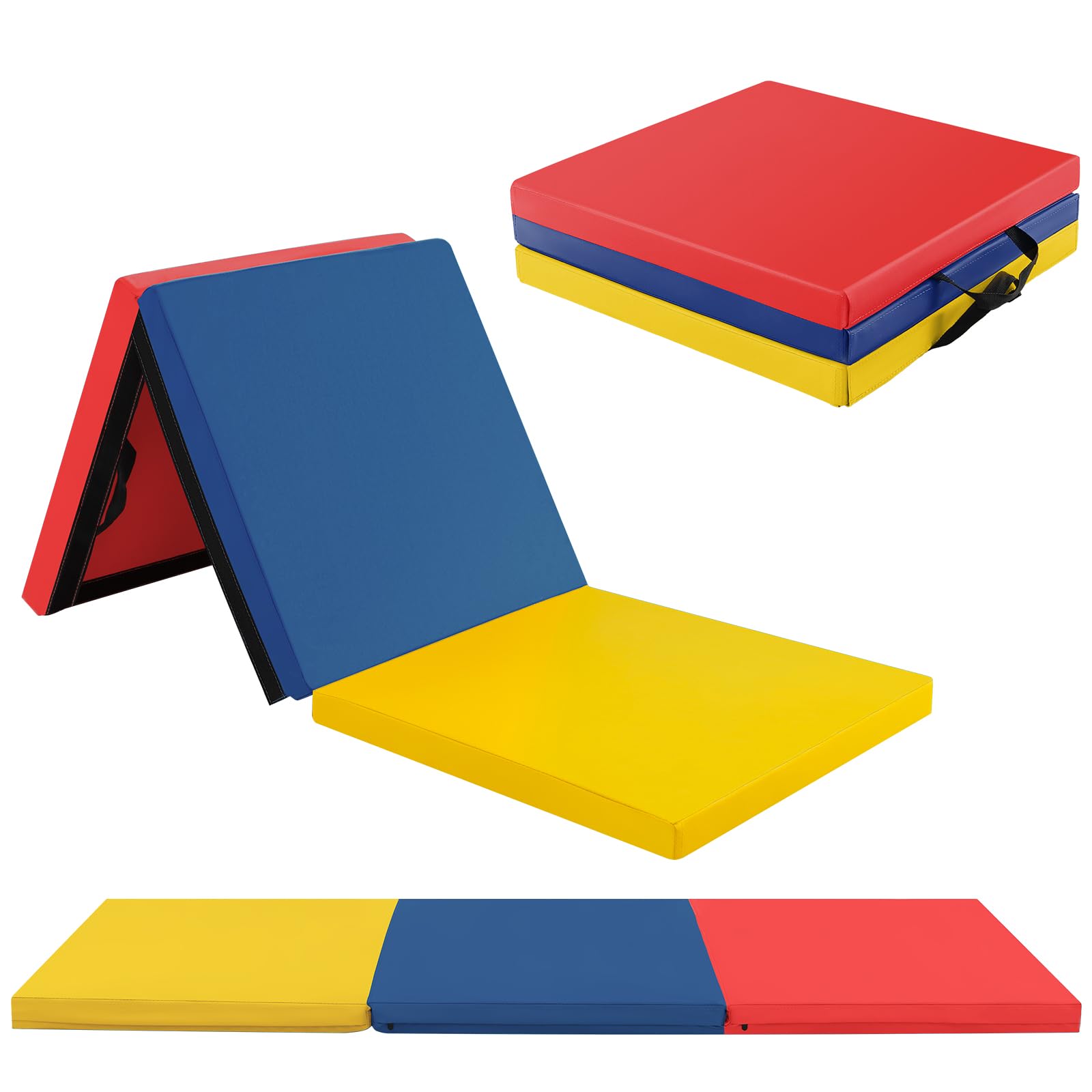 GOPLUS Weichbodenmatte, 180 x 60 x 5 cm Yogamatte rutschfest mit Klettverschlüssen & Tragegriffen, Gymnastikmatte klappbar aus Kunstleder, Turnmatte zum Trainieren von Gymnastik & Yoga