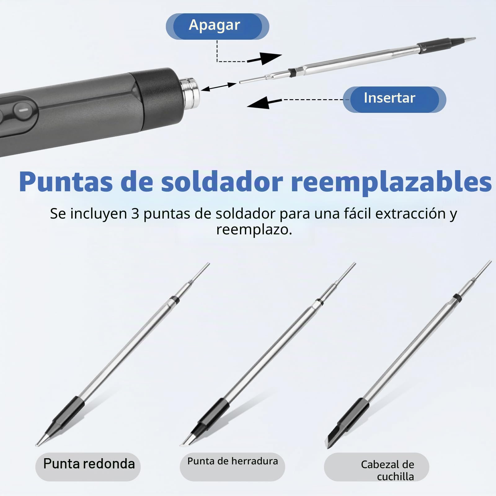 diymore Juego de soldador inalámbrico, USB, 5 velocidades, temperatura ajustable 260 ℃-420 ℃, 3 puntas de soldadura, alambre de soldadura, pasta de soldadura, batería de soldador para reparación de
