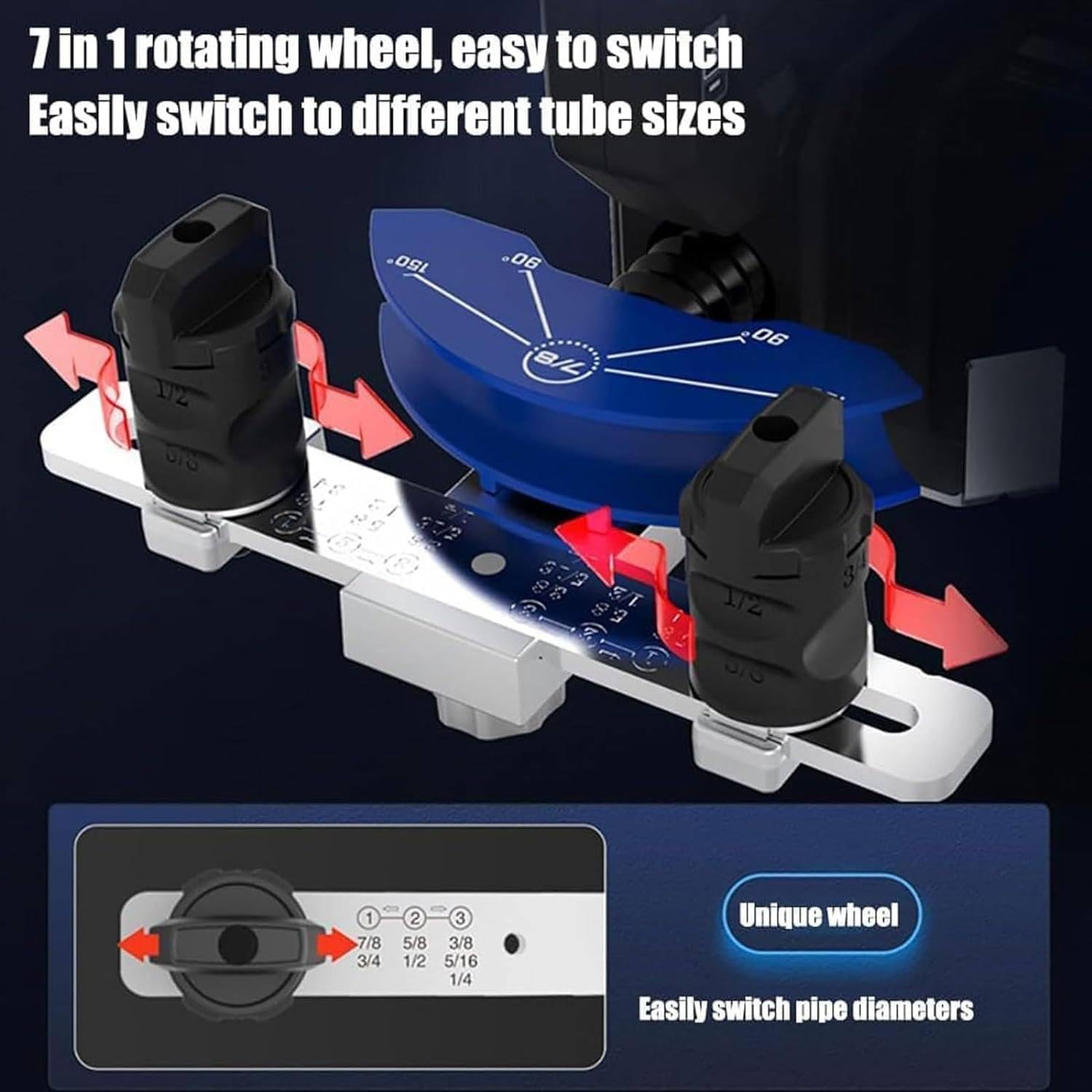 Dobladora eléctrica de tubos para tubos de cobre, máquina dobladora multifunción con 7 troqueles, kit de herramientas de flexión de 90°