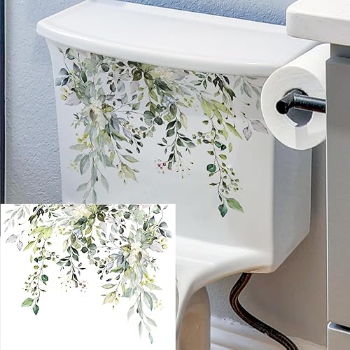 Miniatura 7 de 3 calcomanías de inodoro, calcomanías autoadhesivas para tapa de inodoro, calcomanía de pared de baño, cubierta de inodoro, plantas verdes, hojas,