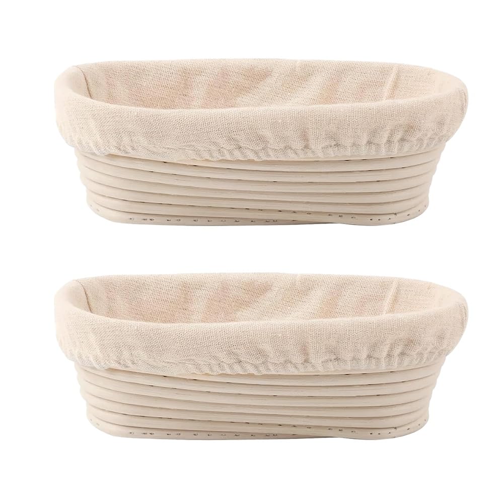 Hndhbfgrt Oval Banneton Proofing Basket Set for Sourdough Bread-Making, Rattan Baskets Featuring Linen Liners, Dough Baking Bowls