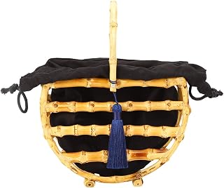 Bolsa feminina de bambu bolsa de bambu artesanal bolsa feminina bolsa de praia oca com borla decoração bolsa de bambu bolsa de cesta natural para viagens de praia de verão