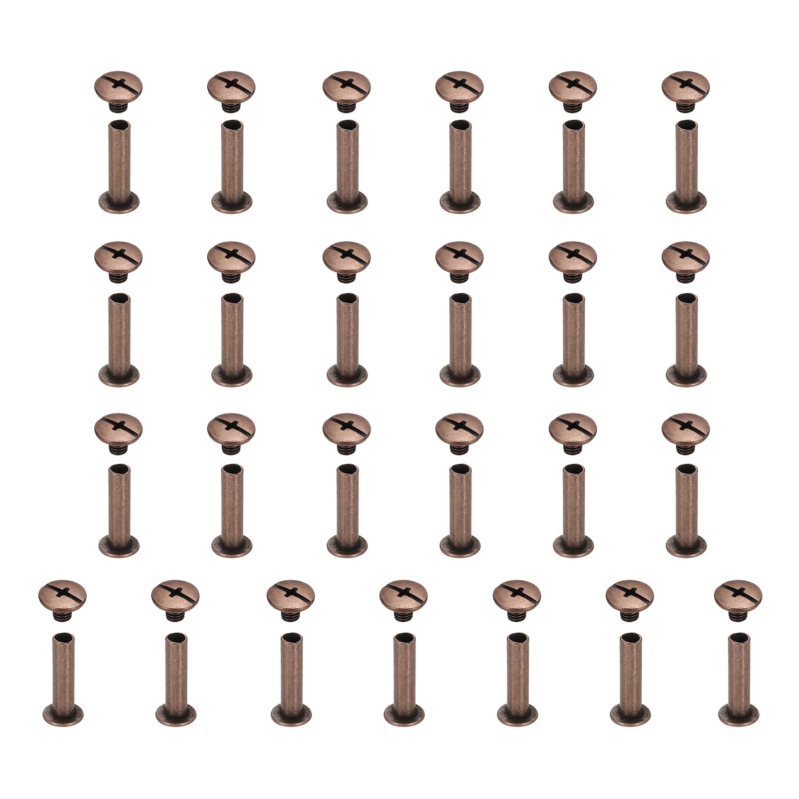 sourcing map 25set Chicago Screw M5x20mm Phillips Nail Rivet Stud Bolts Rivets Binding Post Screw for DIY Craft Leather Belt Bag Bookbinding, Red Copper — image 1