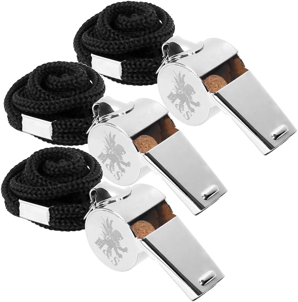 H&S 3-Pack Referee Whistle โ Stainless Steel Coach Whistle with Lanyard for Football, Sports Training