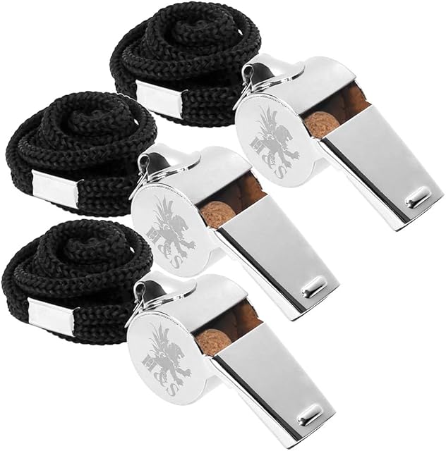 H&S 3 Whistles - Referee Whistle - Sports Whistle Metal Coach Whistle with Lanyard for Football Stainless Steel
