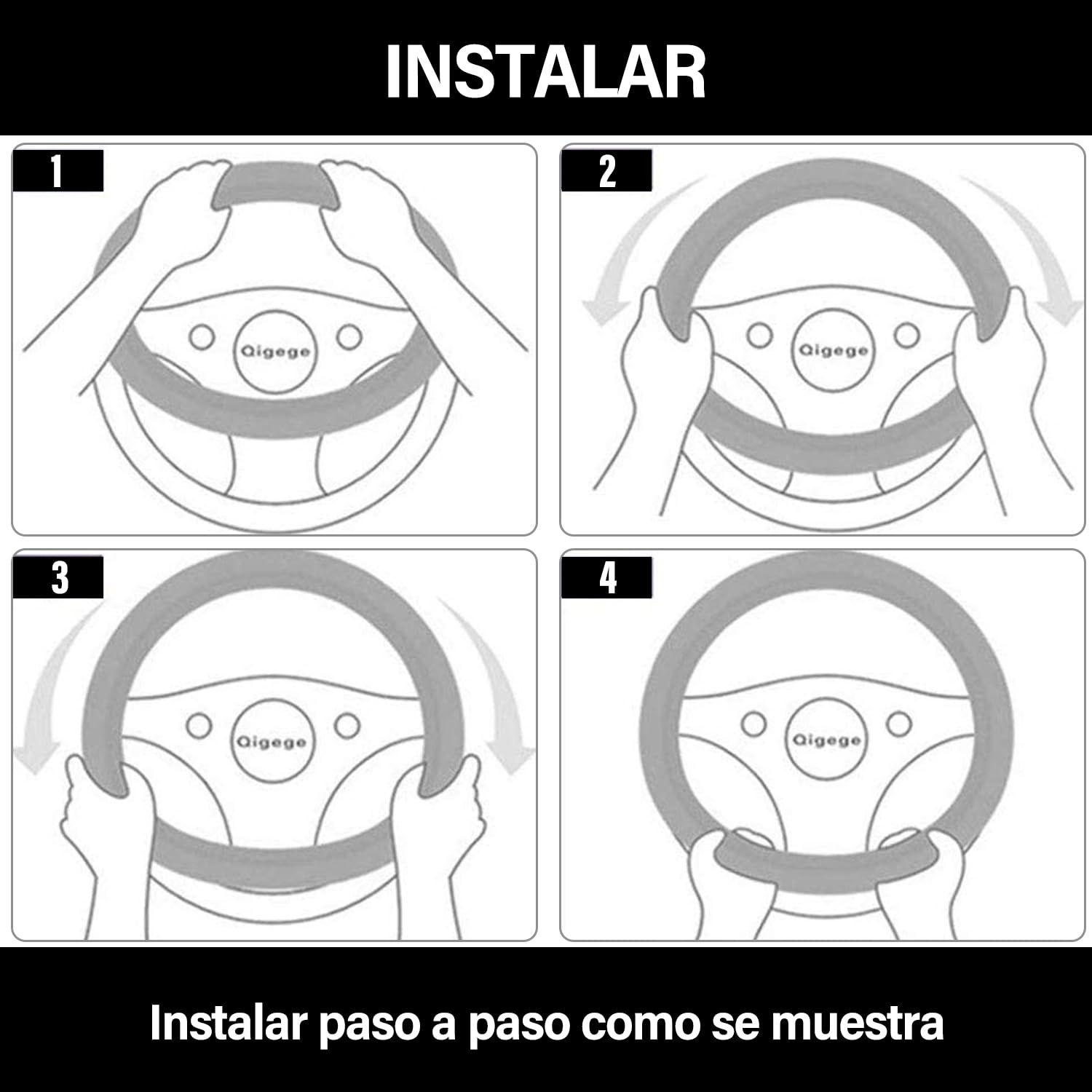 Ergocar Funda Volante De Coche Antideslizante Volante De Coche Protector Forma De D Fibra de Carbono & Piel de Vaca de Primera Capa Para Diámetro 38cm (15 ") (D-negro)