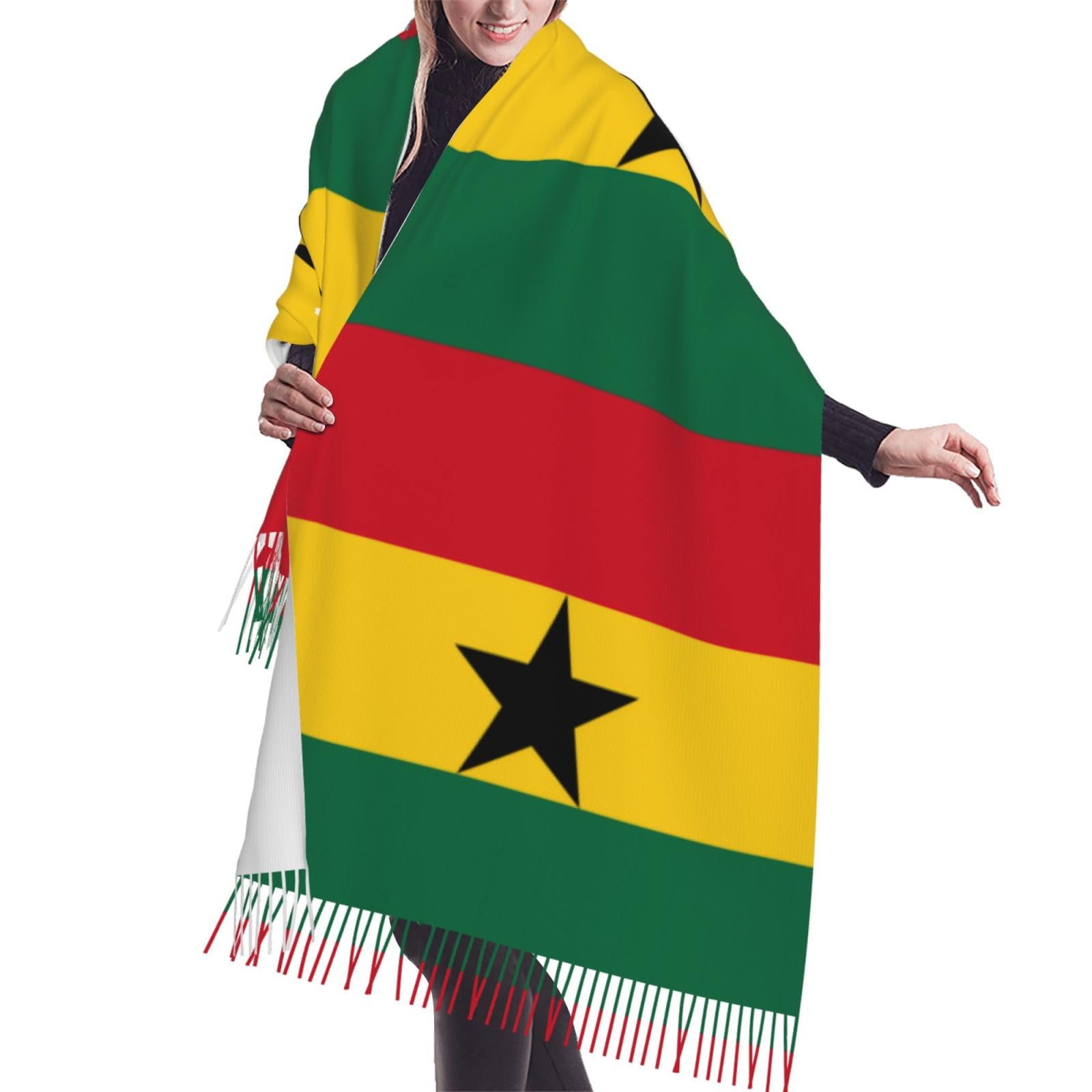 Flag of Ghana Scarf Classic Soft Fringed Scarf Long Shawl for Women.