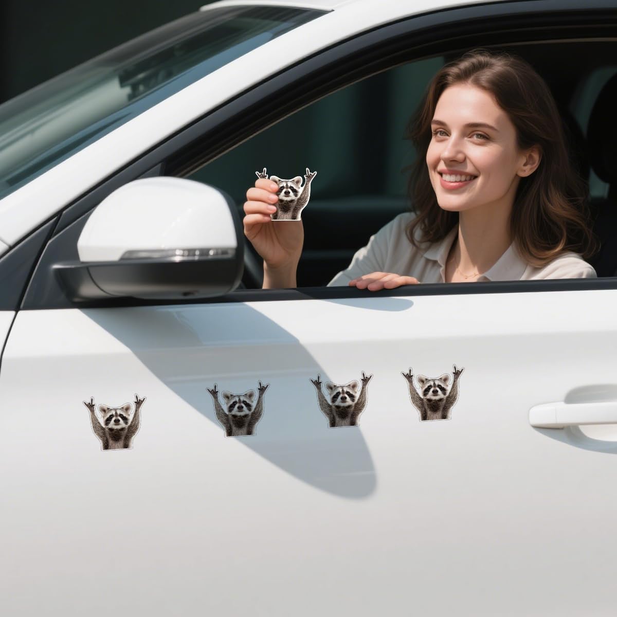 4PCS Car Rockstar Raccoon Sticker, Funny Cute Waterproof Racoon Pattern Decal for Vehicle Wall Window Bumper, Automotive Exterior Decor Accessories, Universal for SUV Sedan Truck - Image 3