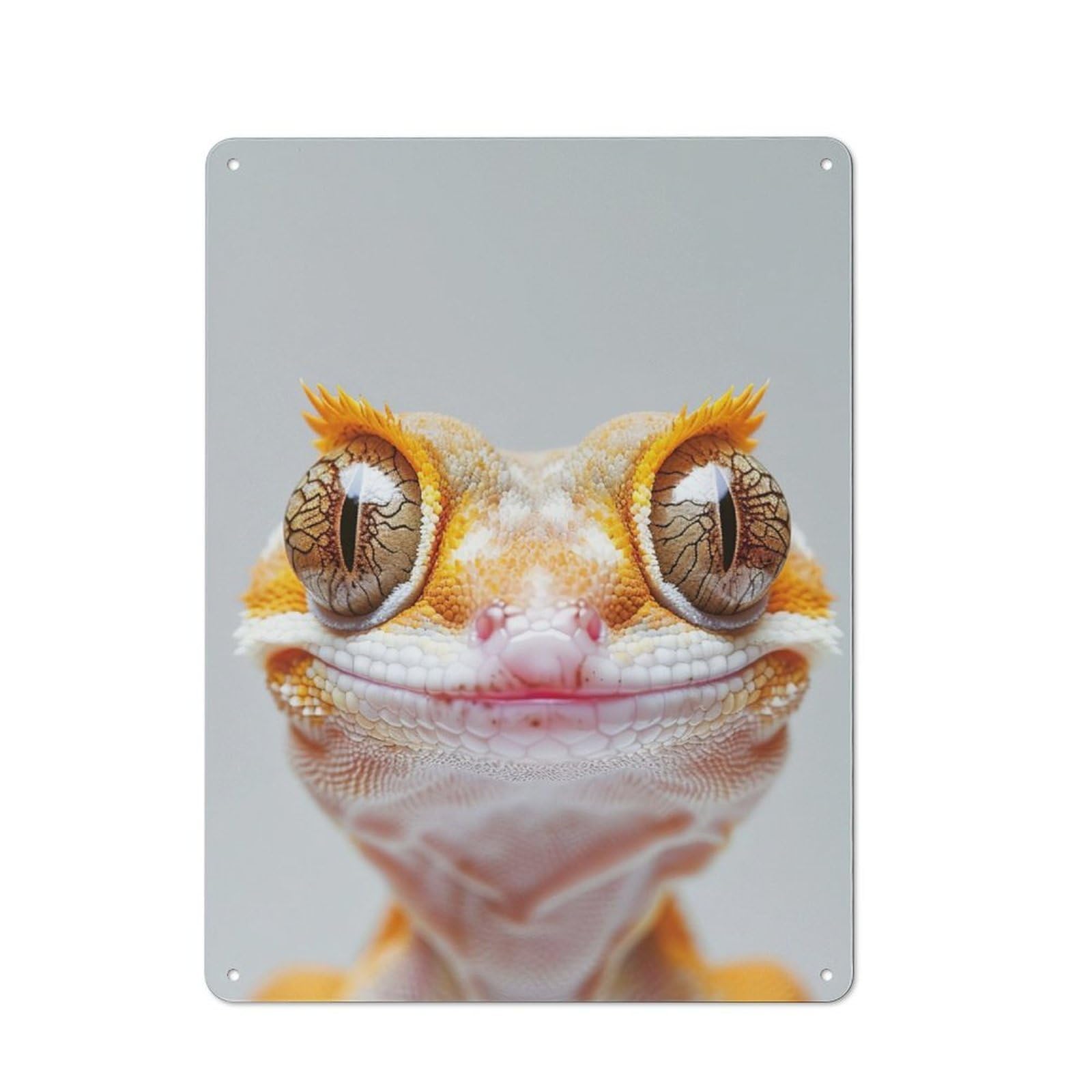 Junmoney Crested Gecko Face Tin Sign 40X30cm For Workshop Wall, Rustic Wall Decor, Suited To Workshop Decor Fans