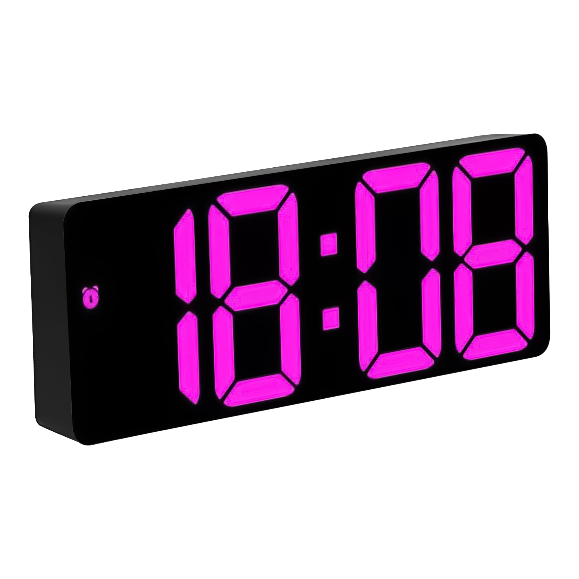FATASH Digital Alarm Clock with Adjustable Brightness & Snooze Function | Non Ticking Battery & USB Powered LED Display Time Date Temperature | Mirror Finish Design for Bedroom Office Travel Pink