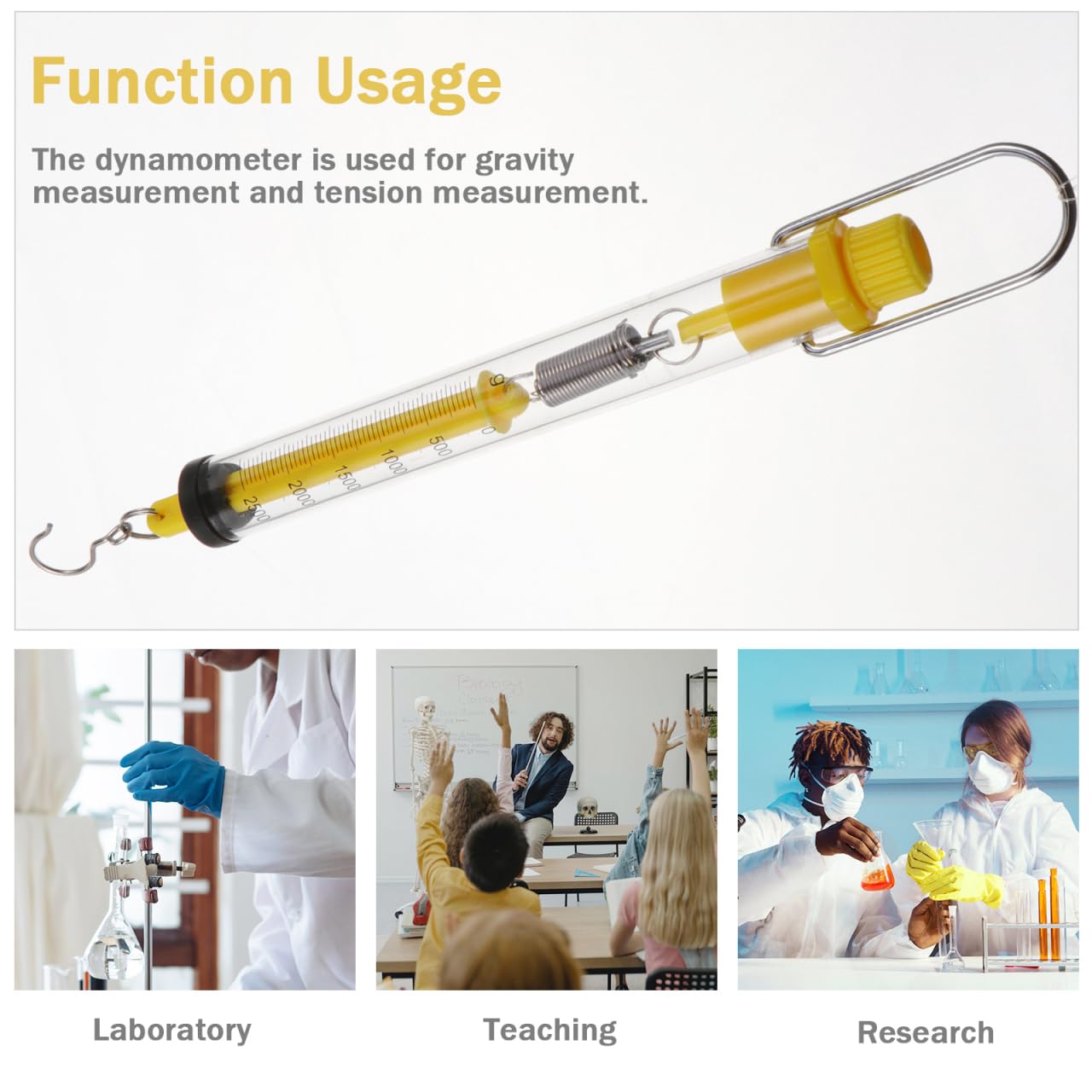 Báscula de resorte de plástico, 2,5 kg, portátil, para colgar, Newton, medidor de fuerza, con gancho para profesores, estudiantes, laboratorios, 4 unidades