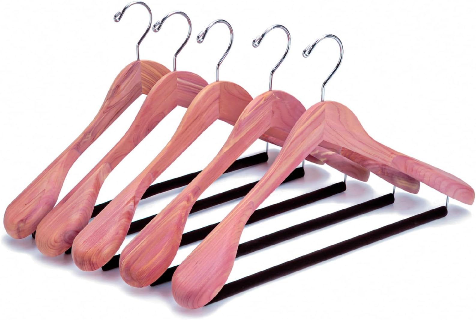 Amber Home 5 Pack Cedar Suit Hangers with Extra Wide Shoulder, Wooden Clothes Hangers for Coats & Jacket, Aromatic Natural Cedar Hangers with Non-Slip Velvet Pant Bar