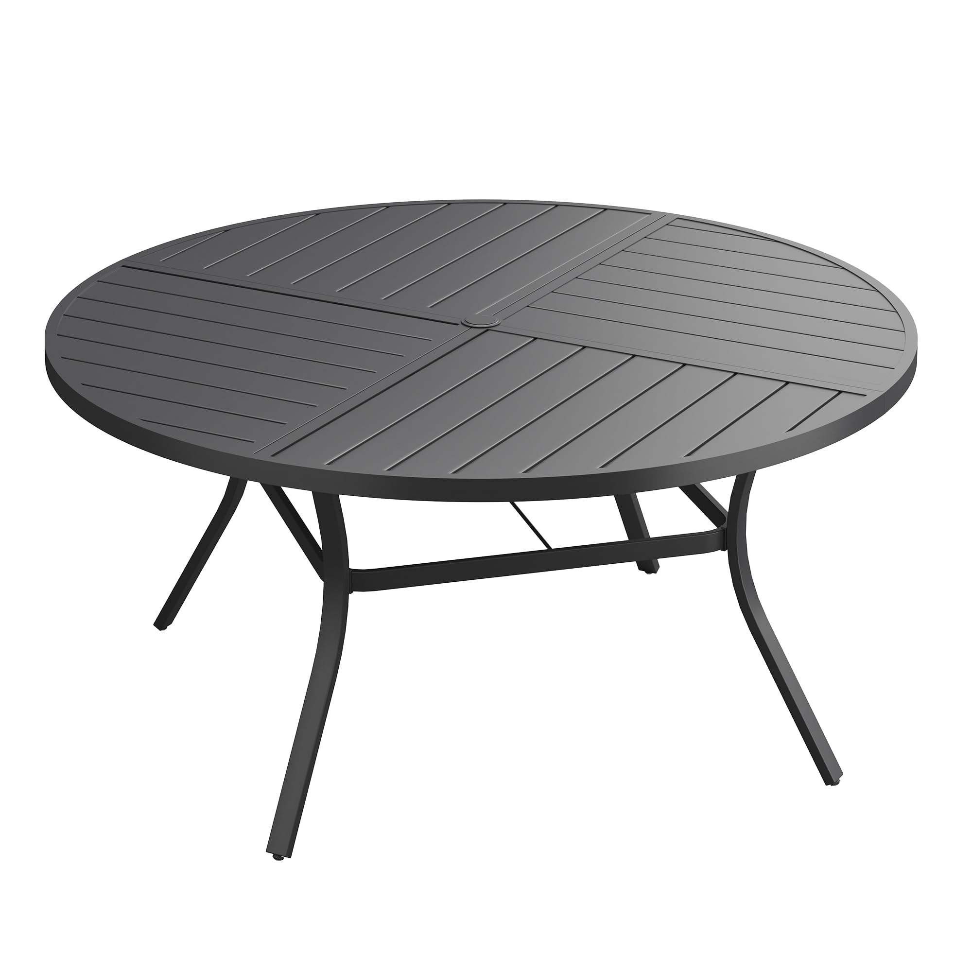 VICLLAX 50" Round Outdoor Table, Patio Dining Table for 6 with Umbrella Hole for Garden Lawn Deck Backyard, Black