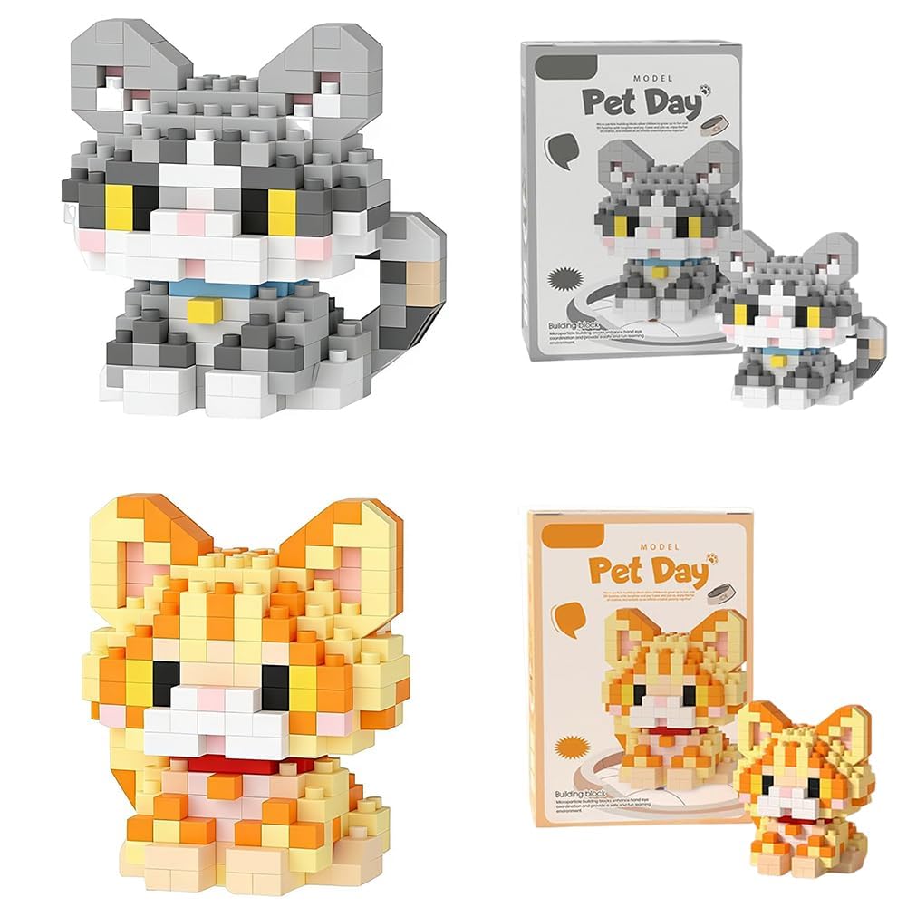 HATFRYF Cat Building Blocks Set, 3D Puzzle Buildings Toys, Creativity 3D Particle Micro Buildings, DIY Home Decor, Party Bag Fillers, Birthday Party Gift 2 PCS