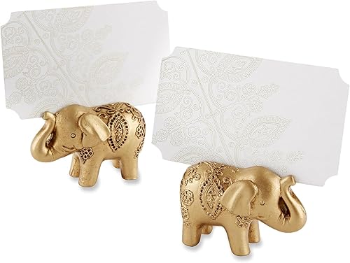 Kate Aspen Lucky Golden Elephant - Portatarjetas de lugar, soportes para fotos, recuerdos de fiesta, decoraciones de boda india, tarjetas de