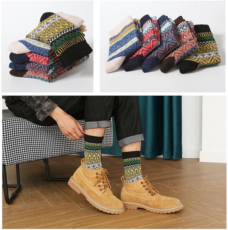 5 Pairs Thick Socks for Men - Winter Warm Thermal Hiking Socks, Nordic Vintage Crew Socks for Men, Breathable & Cozy - Image 7