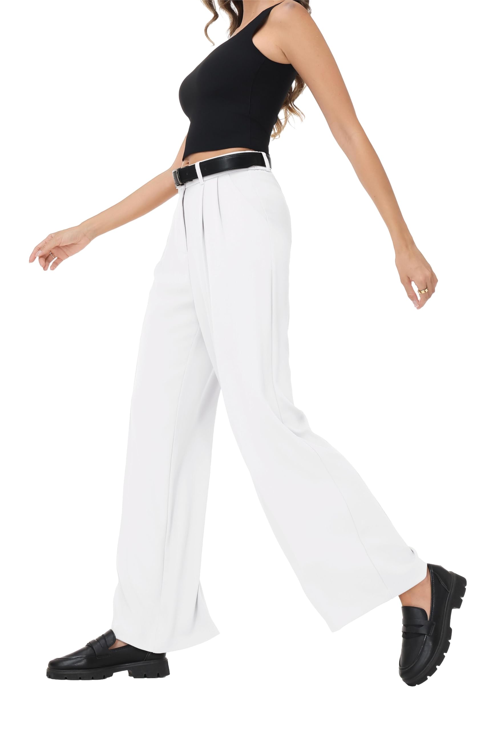Women Summer Wide Leg Flowy Casual Palazzo Loose Pants Y2K Classic Stylish Stretchy High Waist Trousers Petite Regular