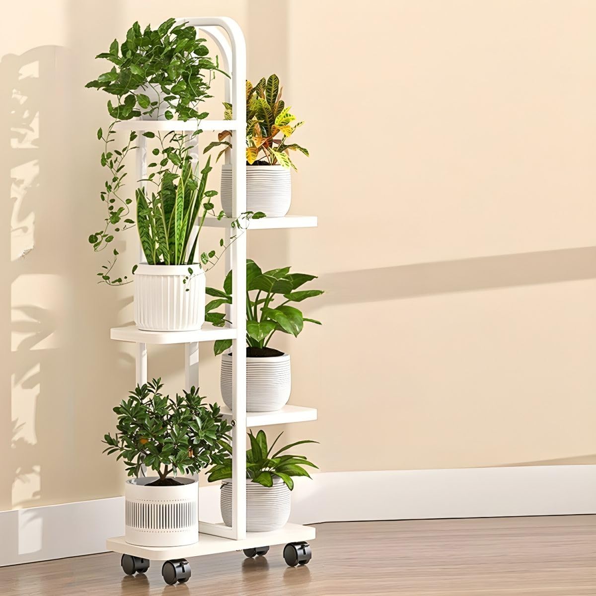 VITAL 7 Tier Flower Pot Stand Herbs Holder Pot Rack Display Shelf for Indoor Outdoor Metal Plant Stands High Low Flower Pots Organizer Size: 46x26x155 cm White