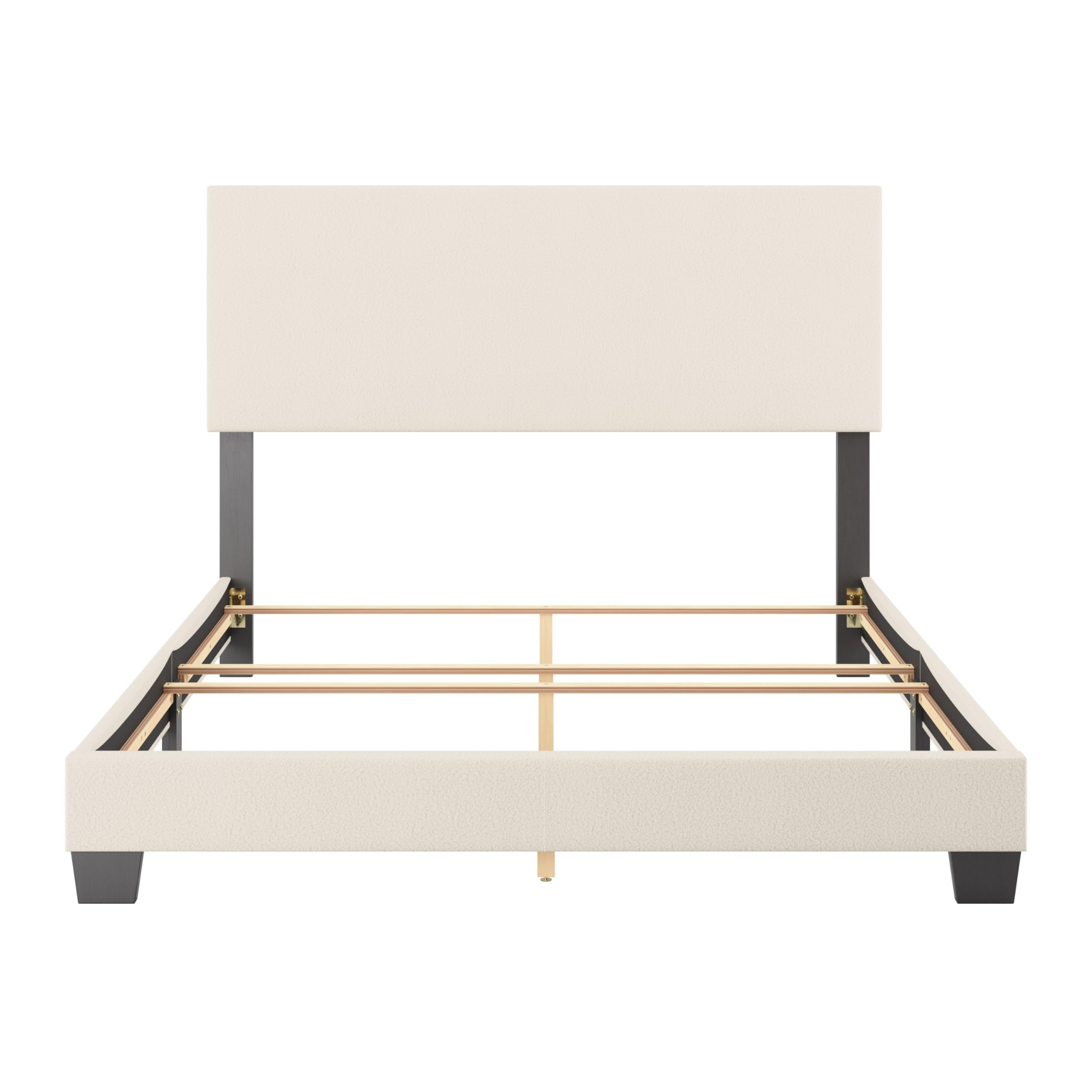 CorLiving Celeste Off White Boucle Fabric Upholstered Queen Bed with Headboard, Box Spring Required