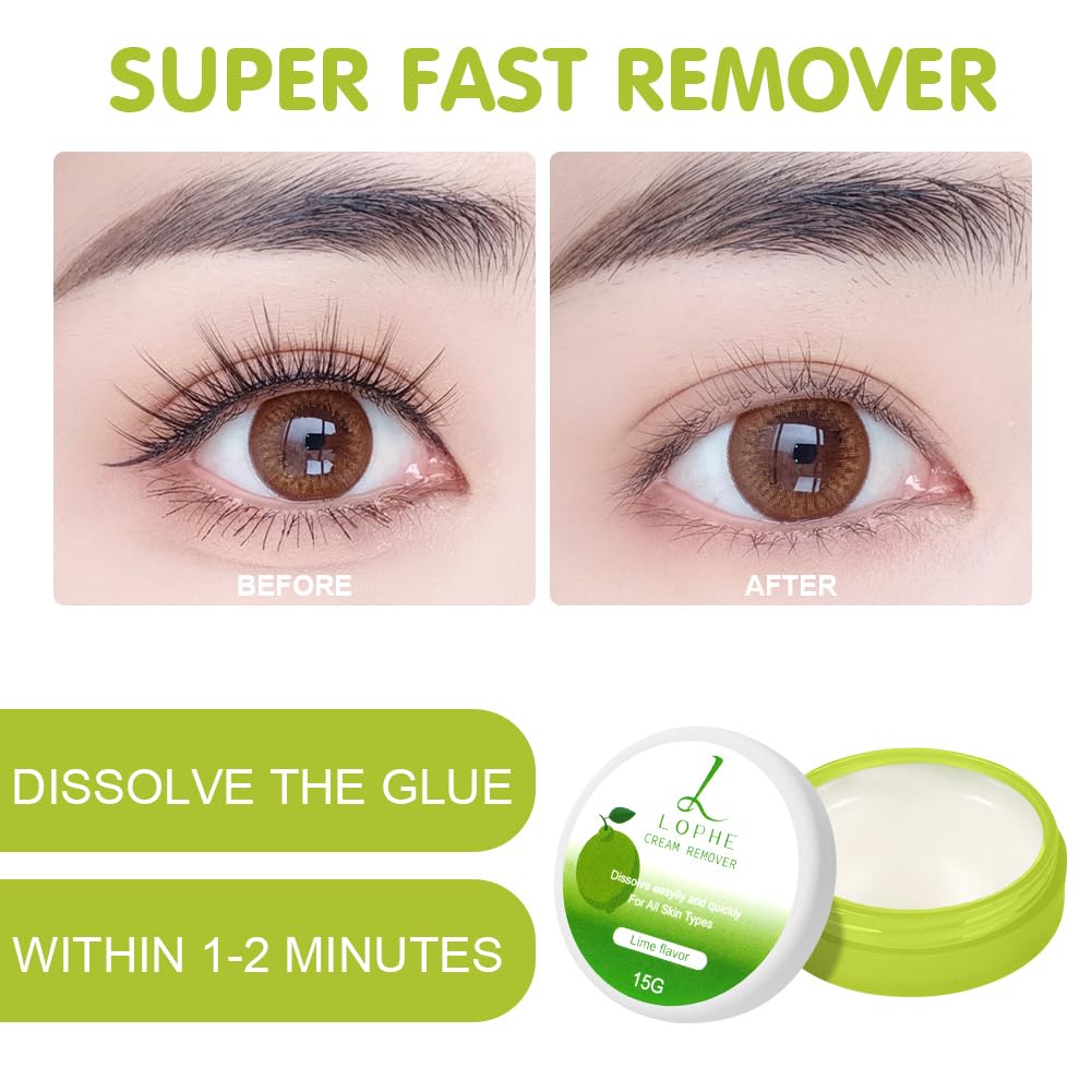 LOPHE Removedor de Adhesivo para Pestañas, 15 g Removedor de Maquillaje de Ojos, Removedor de Adhesivo En Crema para Extensión de Pestañas de, Adecuado para Personas Con Ojos Sensibles, Aroma a Lima