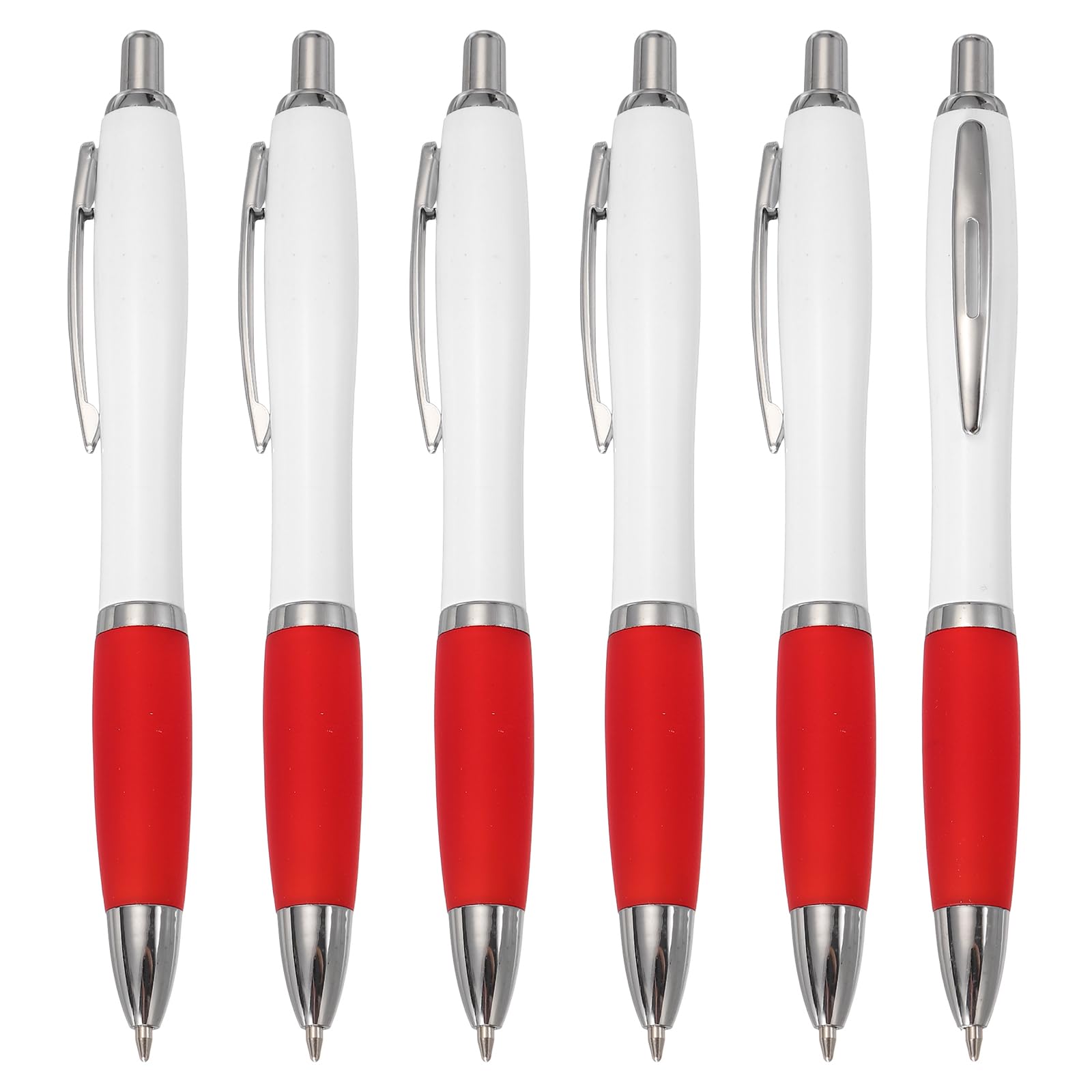 PATIKIL Retractable Ballpoint Pens, 6 Pcs 1.0mm Black Ink Ballpoint Pen with Rubber Grip Plastic for Business Office Class Event Note Taking, Red/White
