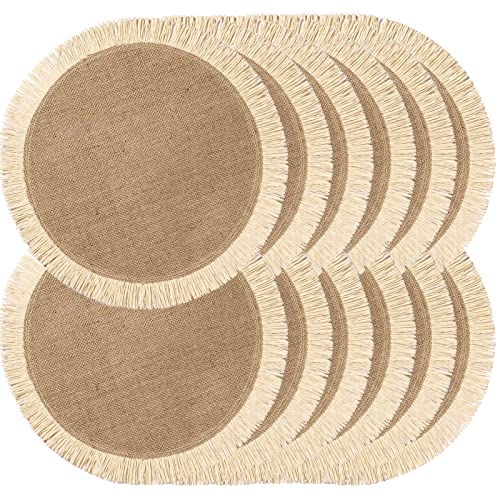 Round Burlap Placemats Set of 12 Jute Rustic Place Mats for Dining Tables Heat Resistant Natural Farmhouse Table Mats Decor for Thanksgiving (Sun Flower)