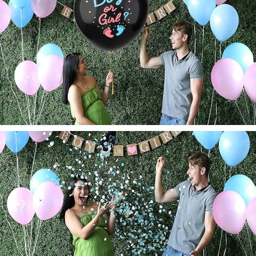 Image of Gender Reveal Balloon, 36 Inch Black Gender Reveal Balloon Big Boy or Girl Balloon Kit with Footprint Blue and Pink Confetti for Baby Genders Reveal Ideas Party Decorations Baby Shower Party Supplies