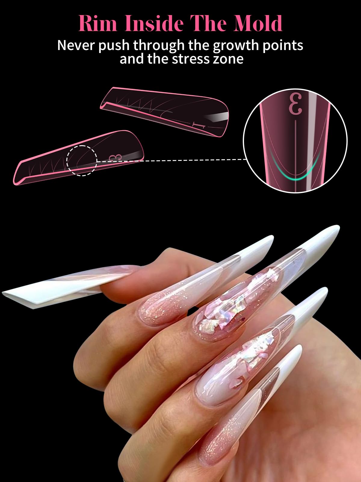 EBANKU 150PCS Pink Dual Nail Forms System Coffin Nail Mold Tips Acrylic Stiletto Nail Extension Tools for Nail Art Salon Nails Design 15 Sizes - Image 4
