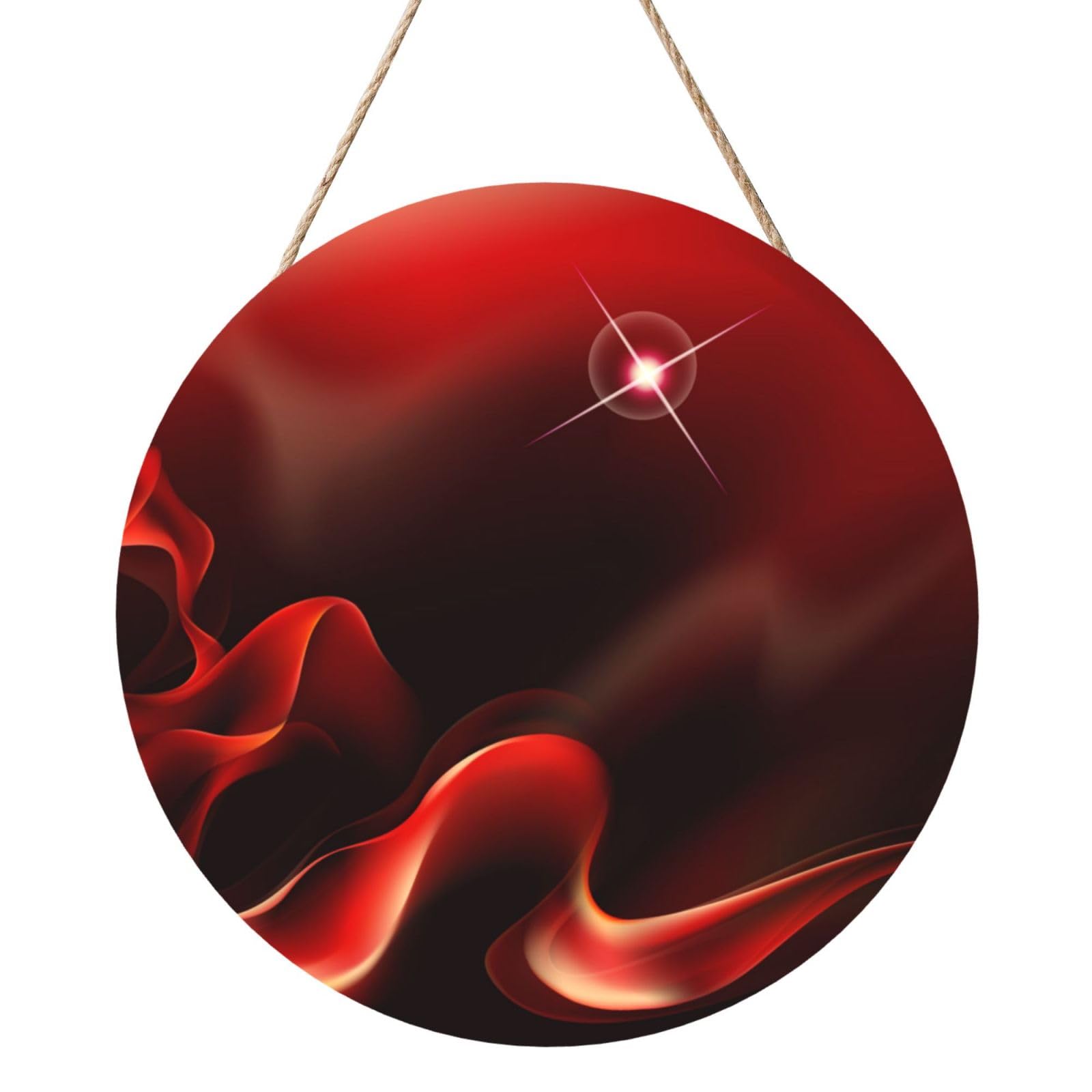InOmak Red Flame Printed, Round Wood Panel Painting 12 in, Wall Hanging Painting For Home
