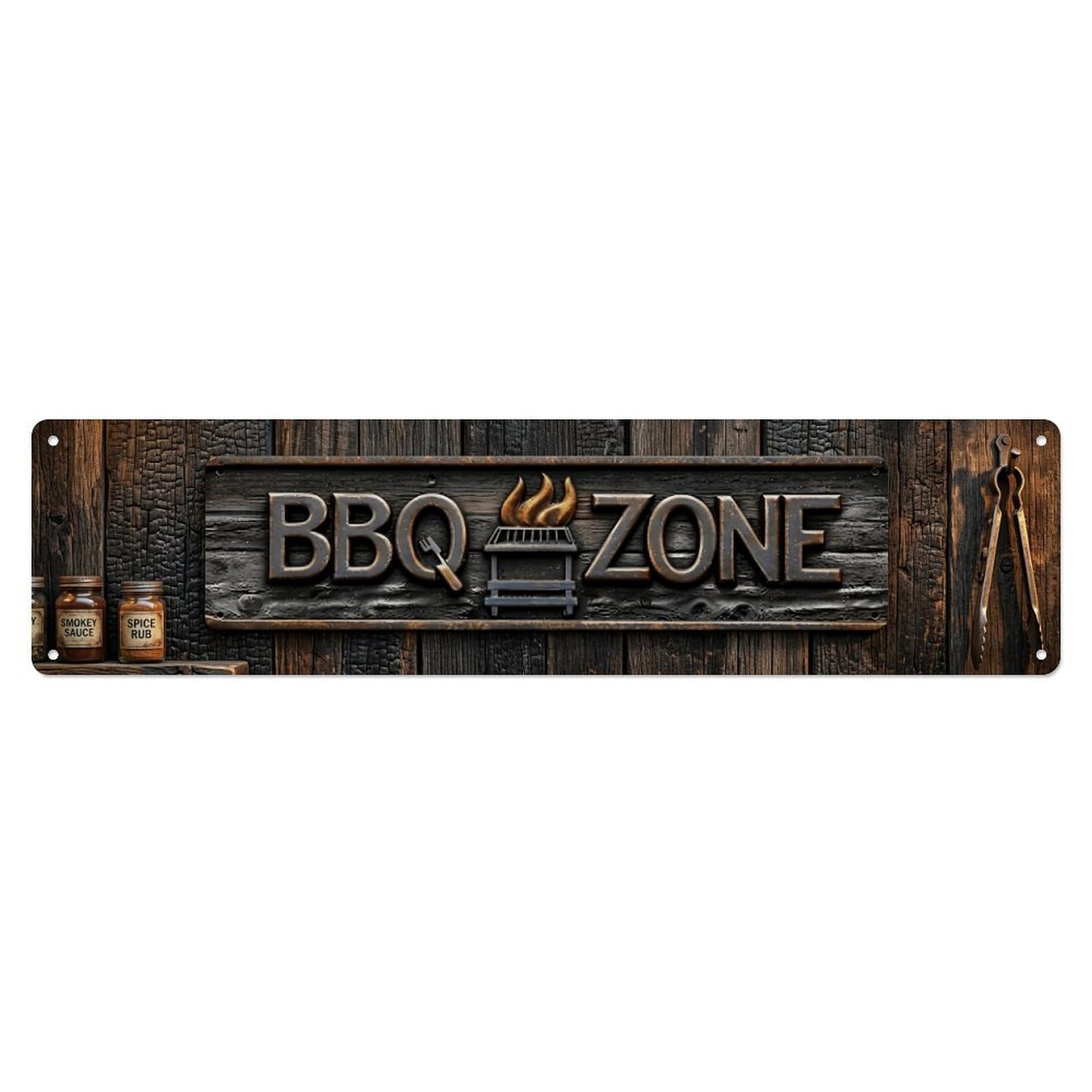 BBQ Zone Nostalgic Restaurant Metal Tin Skinny Sign Plaque Wall Decor for Cafe, Club Bar, Office, Home Garden Metal Poster 4x16Inch