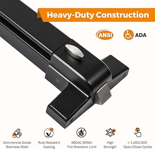 Miniatura 9 de BEAMNOVA Barra de pánico para puerta con alarma para puertas de salida con entrada con llave, cerradura de mango externo, 6 llaves a juego,