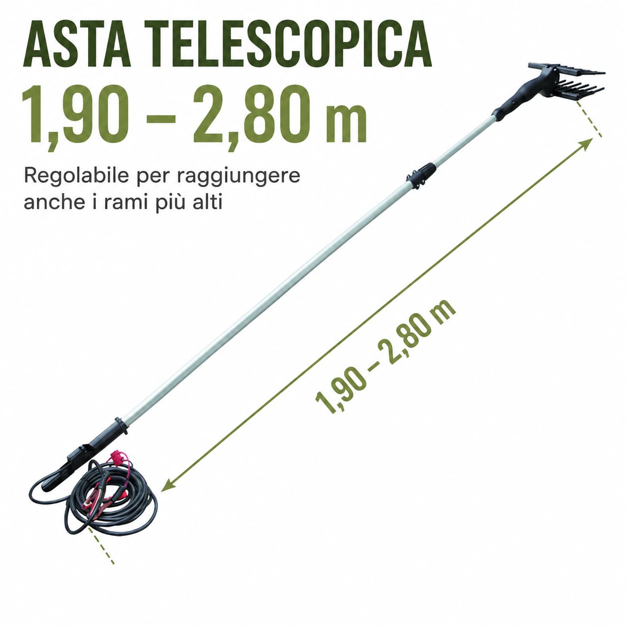 Globex - 40387 Máquina de varear para aceitunas con barra de 2,8 m, 1000 sacudidas por minuto, cable de 10 m, 140 W