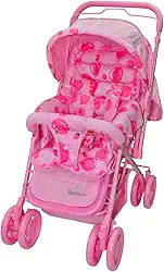 Carrinho Bebê Passeio Menina Menino Reclinável Vira Berço Alça Reversível com Mosquiteiro Bamboo + Bolsa (ROSA)