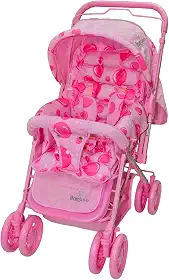 Carrinho Bebê Passeio Menina Menino Reclinável Vira Berço Alça Reversível com Mosquiteiro Bamboo + Bolsa (ROSA)
