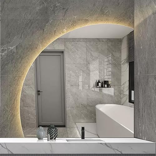 Miniatura 3 de NURCIX Espejo de tocador de media luna, espejo de baño LED de 28 pulgadas, espejo de pared de medio círculo para decoración del hogar, temperatura