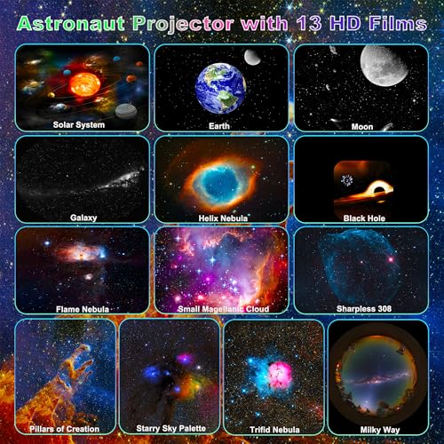 Image of Astronaut Galaxy Projector for Bedroom, HD Galaxy Light Projector with Timer and 360 Rotation, Planetarium Projector with 13 Film Discs and 9 Colors, Star Projector Gift for Kids