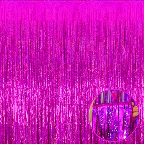 Cortinas metálicas de oropel en tono rosa láser para decoración de paredes